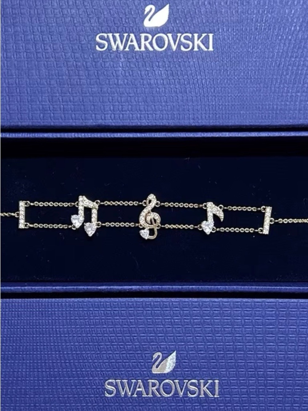 Swarovski Y2K Music Note Crystal Bracelet Gold-Tone in Original Box SUPER RARE